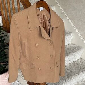 Laura Leigh Vintage Wool Cashmere Tan Double-Breasted Women's Pea Coat